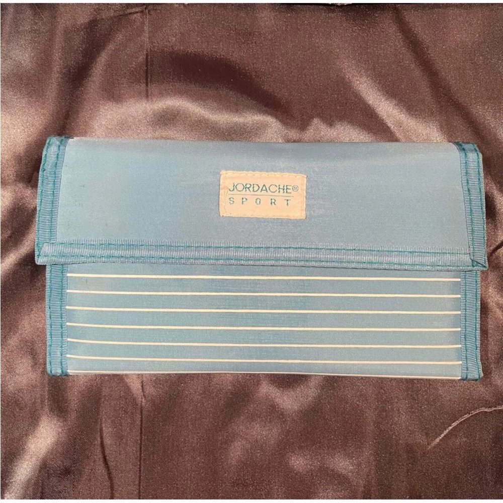 Vintage Jordache Sport Wallet Baby Blue Striped Interior Pockets Hook & Loop